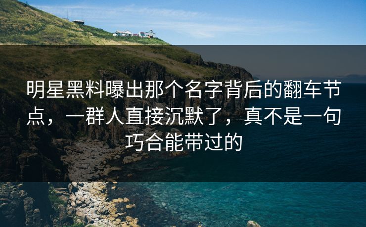 明星黑料曝出那个名字背后的翻车节点，一群人直接沉默了，真不是一句巧合能带过的