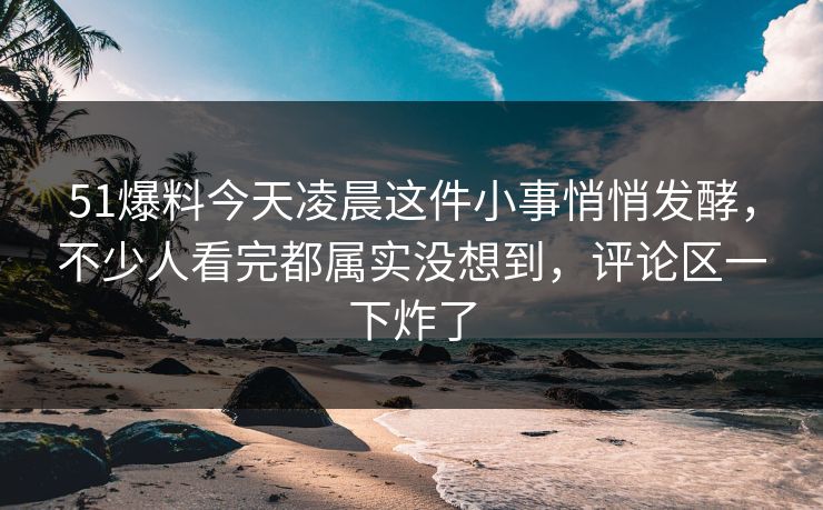 51爆料今天凌晨这件小事悄悄发酵，不少人看完都属实没想到，评论区一下炸了